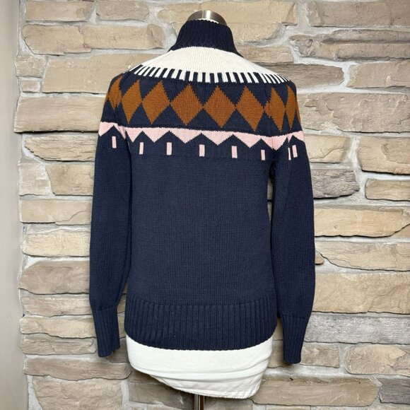 Free Assembly Women’s Sweater Small Fair Isle Turtleneck Geometric Cotton Wool - Picture 3 of 10